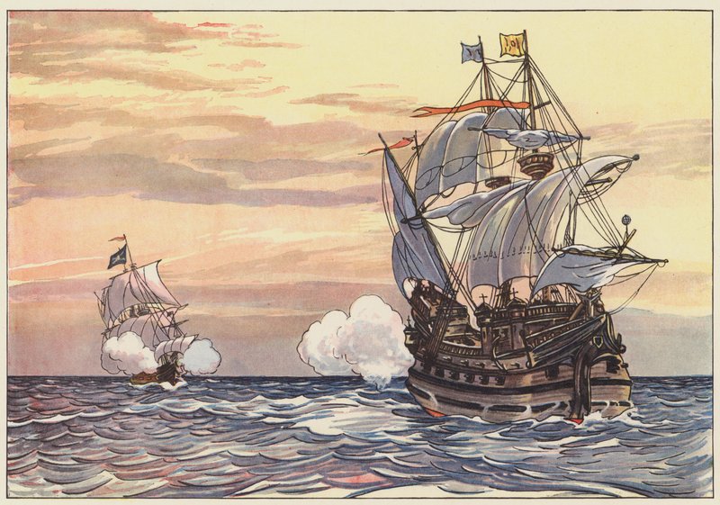 Um comerciante espanhol sendo perseguido por um pirata de George Alfred Williams