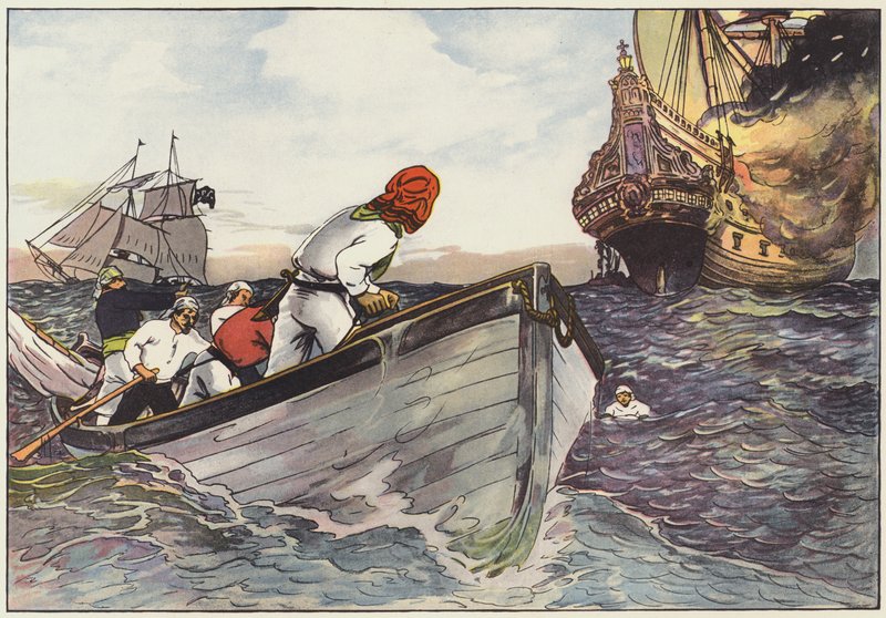 Remo a uma distância segura, os piratas se deitavam e com um prazer diabólico observavam as chamas saltarem de George Alfred Williams