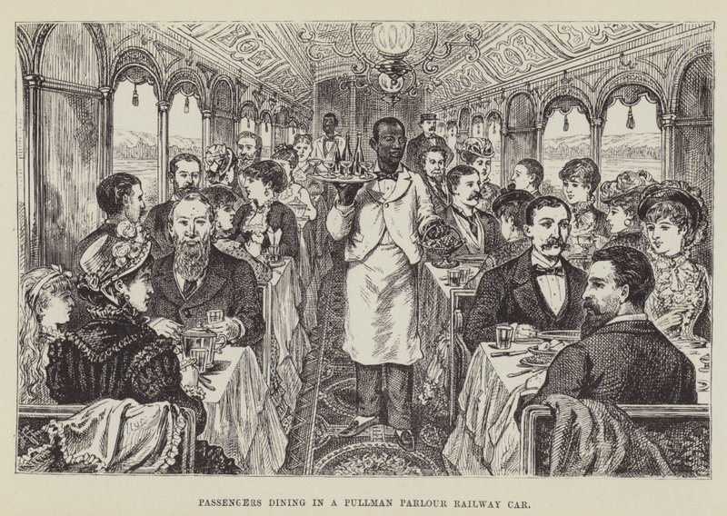 Passageiros jantando em um vagão de trem Pullman Parlor de George Augustus Sala