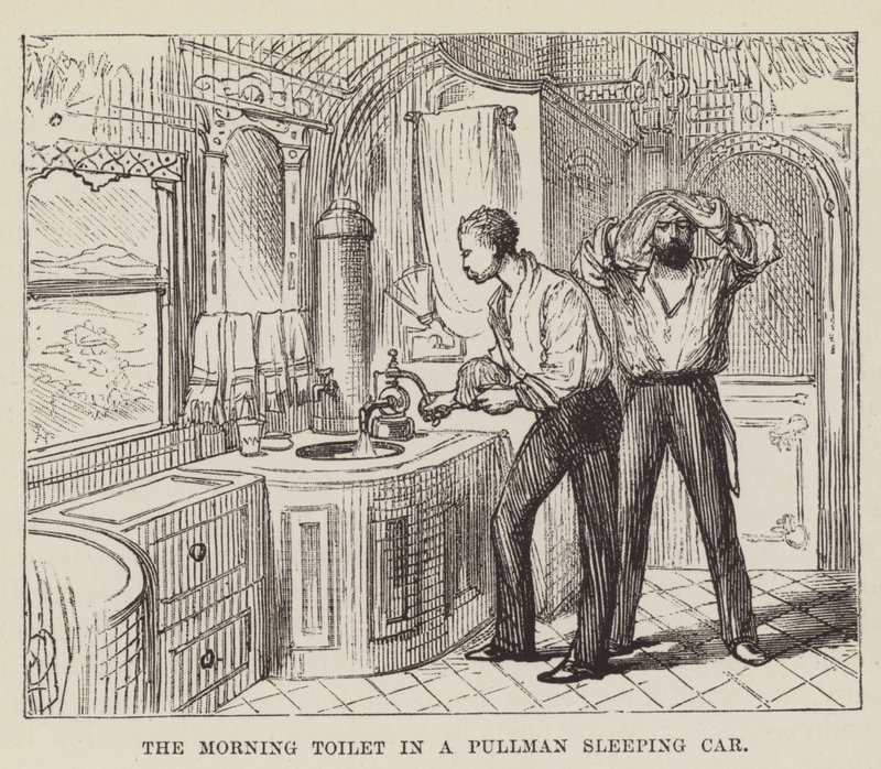 O banheiro de manhã em um Pullman Sleeping Car de George Augustus Sala