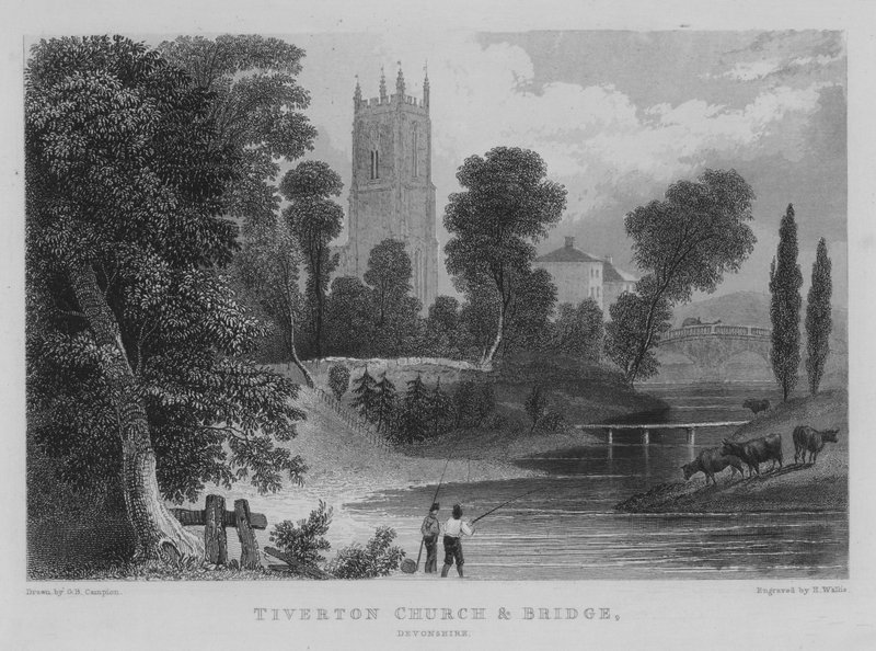 Tiverton Church and Bridge, Devonshire (gravura) de George Bryant Campion