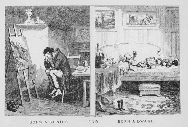 Nascido um génio, e, Nascido um anão (gravura) de George Cruikshank