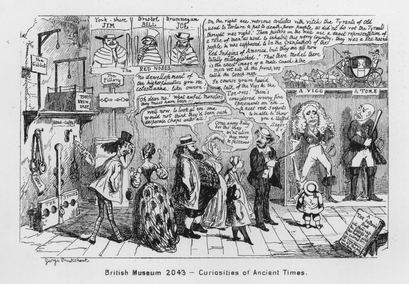 Museu Britânico 2043, Curiosidades do Tempo Antigo (gravura) de George Cruikshank