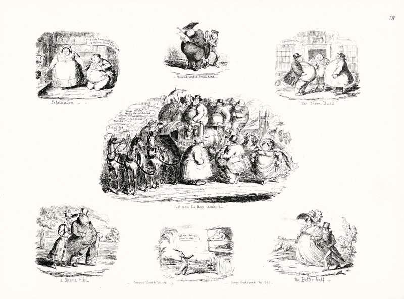 Desenhos animados de George Cruikshank sobre o tema da obesidade (gravura) de George Cruikshank