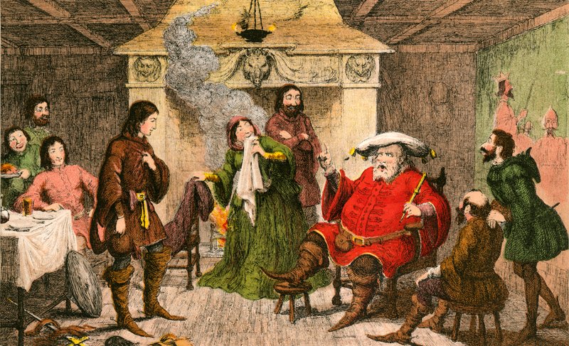 Falstaff encena a parte do rei de George Cruikshank