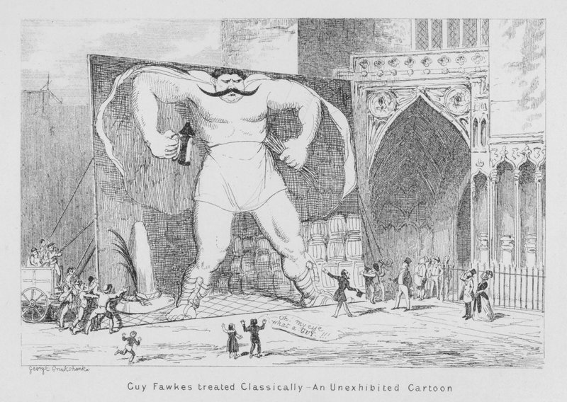 Guy Fawkes tratado classicamente, Um desenho animado não exposto (gravura) de George Cruikshank