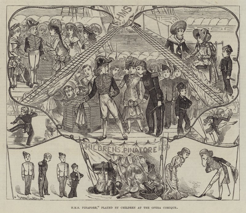 HMS Pinafore, interpretado por crianças na ópera Comique de George Cruikshank