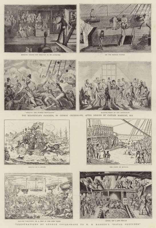 Arte humorística na Exposição Naval Real de George Cruikshank