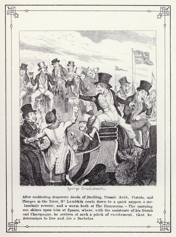 Ilustração para O Livro dos Solteiros, ou O Progresso do Sr. Lambkin (Gent) (gravura) de George Cruikshank