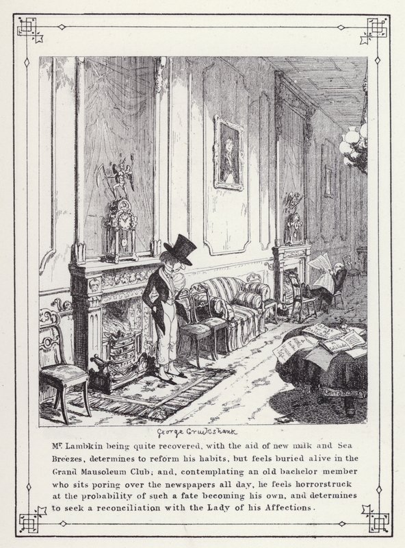 Ilustração para O Livro dos Solteiros, ou O Progresso do Sr. Lambkin (Gent) (gravura) de George Cruikshank