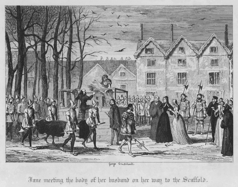 Jane encontrando o corpo do marido a caminho do Andaime (gravura) de George Cruikshank