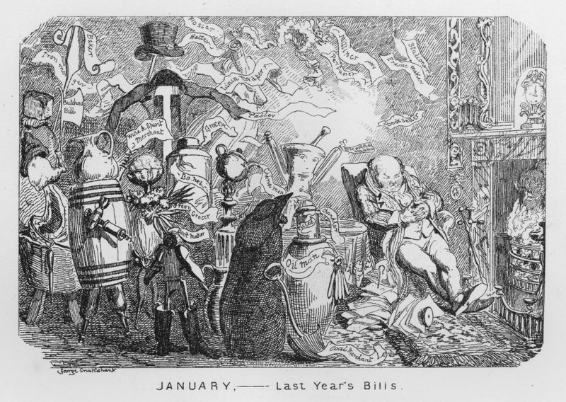 Janeiro, Ano passado Contas (gravura) de George Cruikshank