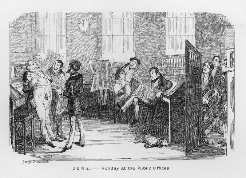 Junho, Feriado nos Escritórios Públicos (gravura) de George Cruikshank