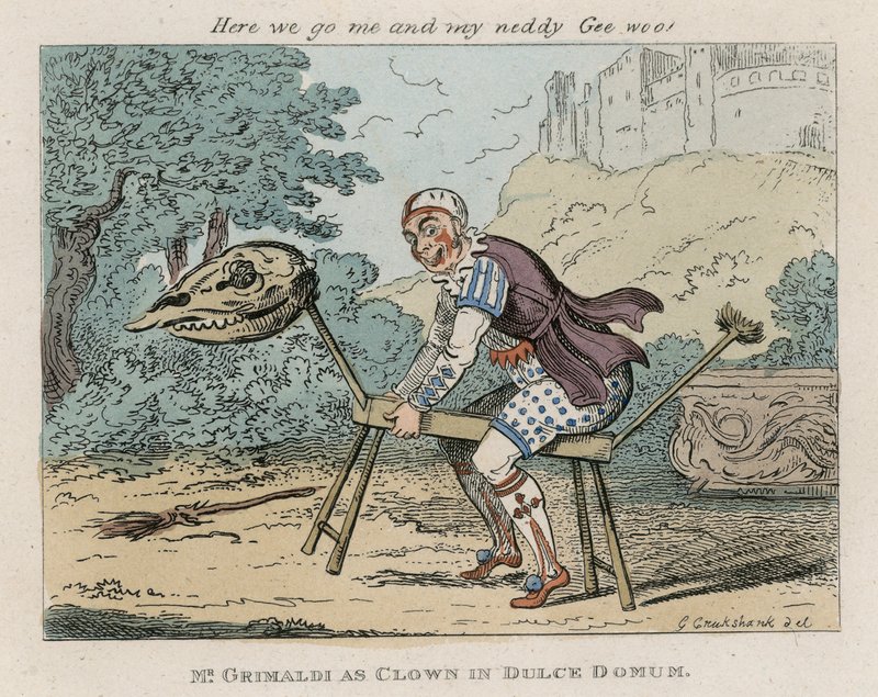 Sr. Joseph Grimaldi como o palhaço no Sweet Home de George Cruikshank