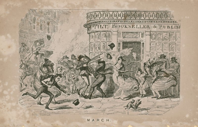 As pessoas lutam contra os ventos fortes de George Cruikshank