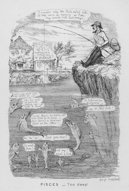 Peixes, Demasiado fundo! (gravura) de George Cruikshank