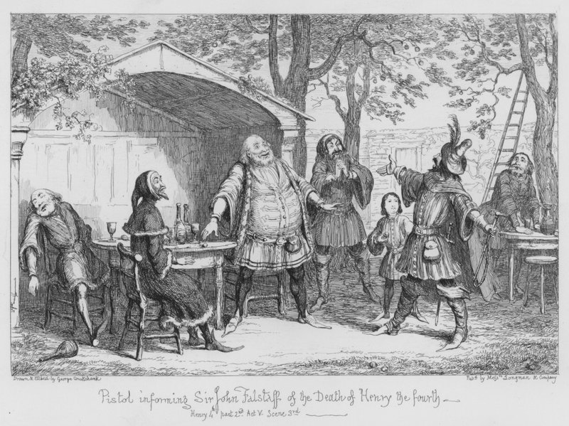 Pistola informando Sir John Falstaff da morte de Henry o quarto de George Cruikshank