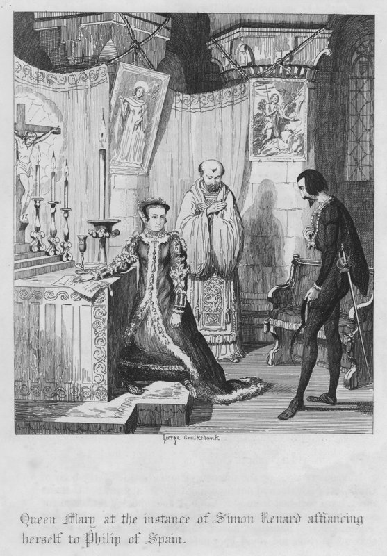 A Rainha Maria na instância de Simão Renard se afiançando a Filipe de Espanha (gravura) de George Cruikshank