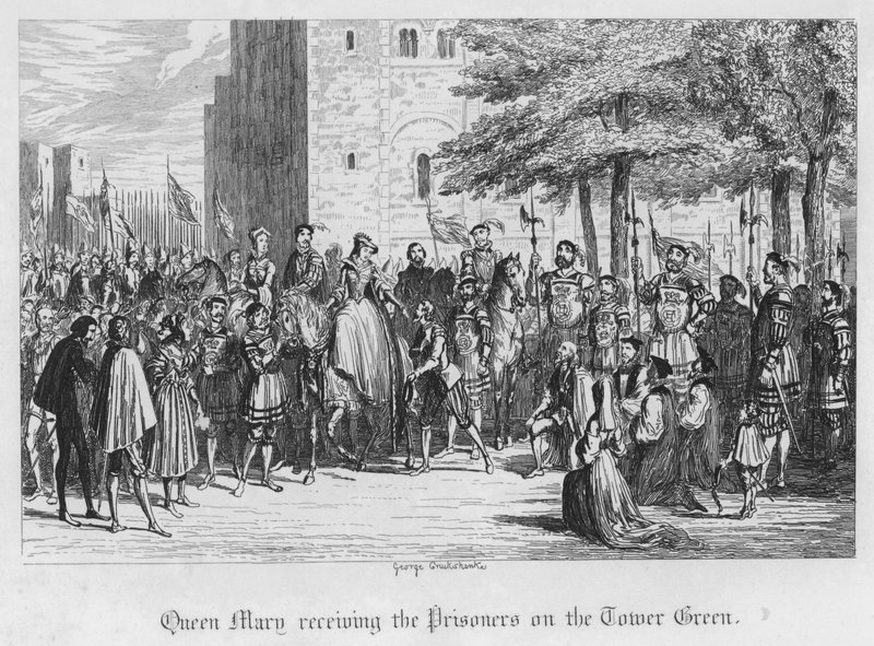 Rainha Maria recebendo os Prisioneiros na Torre Verde (gravura) de George Cruikshank