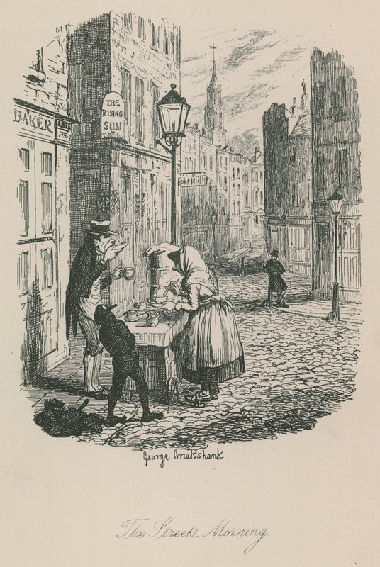 Cena da vida de Londres: as ruas - manhã de George Cruikshank