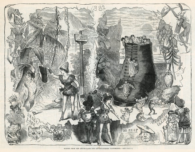 Cenas do Drury Lane e Covent Garden Pantomimes de George Cruikshank