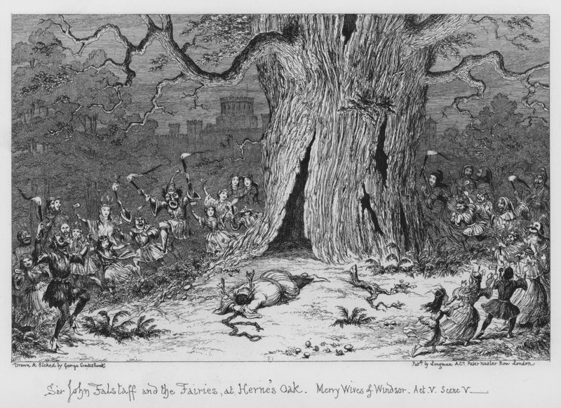Sir John Falstaff e as fadas, no carvalho de Herne de George Cruikshank