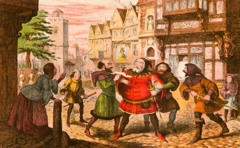 Sir John Falstaff é preso de George Cruikshank