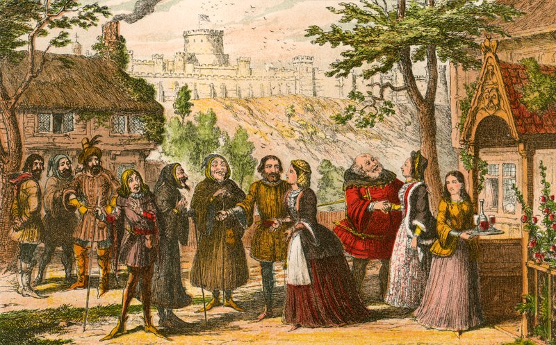 Sir John Falstaff em visita a sua amiga Page, em Windsor de George Cruikshank