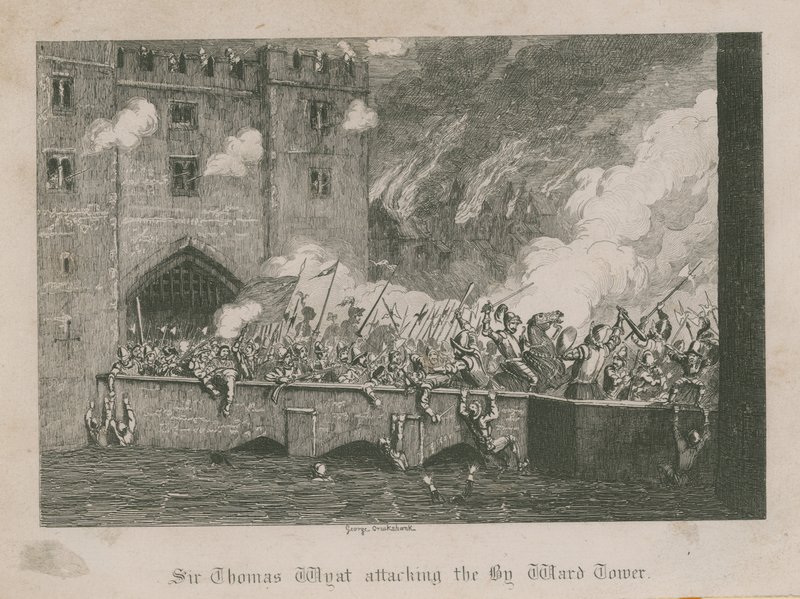 Sir Thomas Wyat atacando a By Ward Tower de George Cruikshank