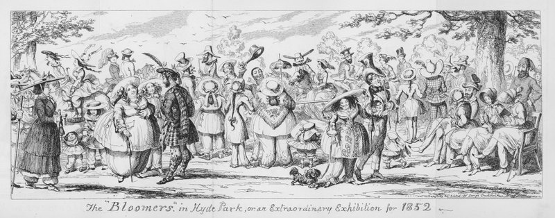 Os Bloomers em Hyde Park, ou uma Exposição Extraordinária para 1852 (gravura) de George Cruikshank