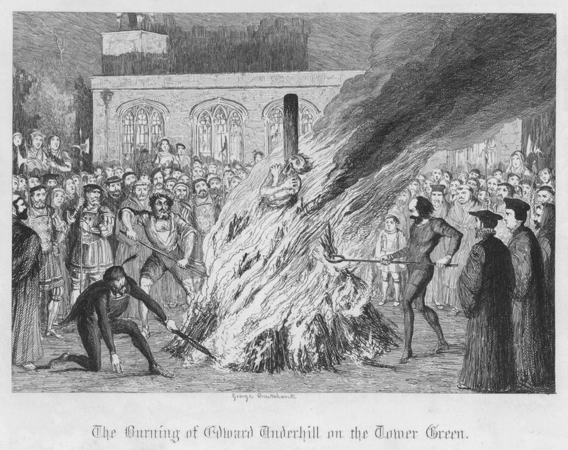 A Queima de Edward Underhill na Torre Verde (gravura) de George Cruikshank