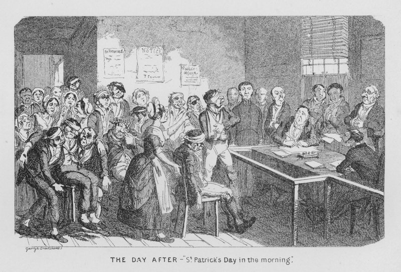 O Dia Depois - Dia de São Patrício pela manhã (gravura) de George Cruikshank