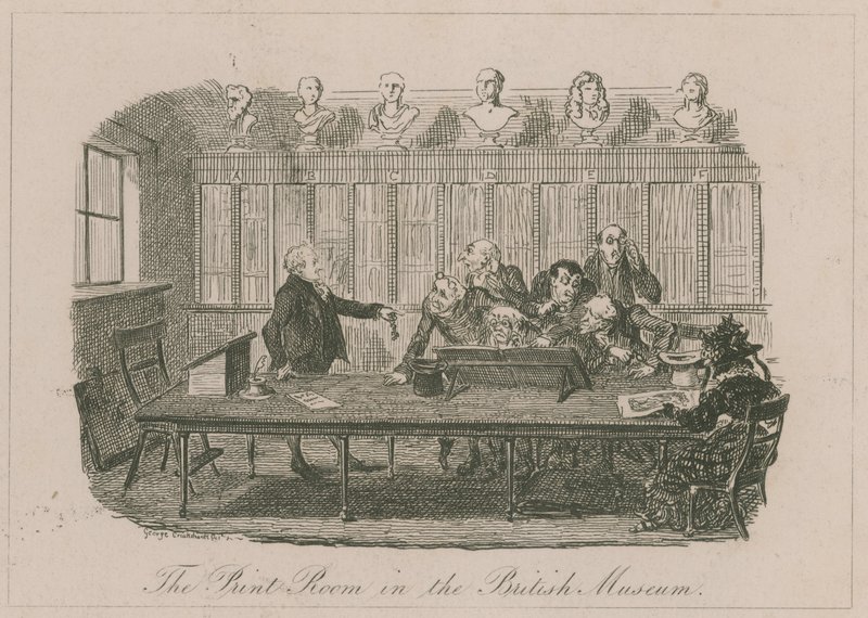 A sala de impressão no Museu Britânico de George Cruikshank