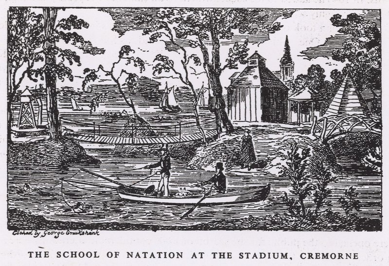 A escola de Natação no estádio, Cremorne Gardens de George Cruikshank