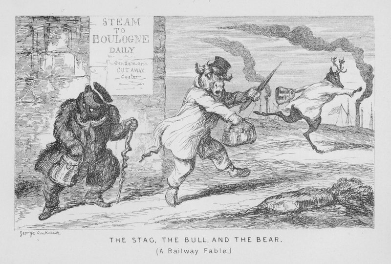 The Stag, The Bull, and The Bear, A Railway Fable (gravura) de George Cruikshank