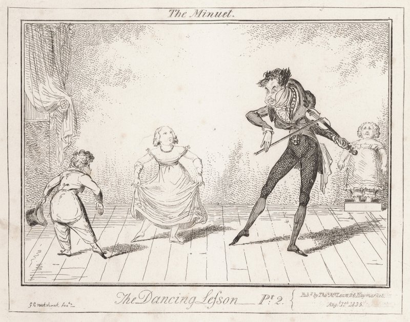 A lição de dança: O minueto de George Cruikshank