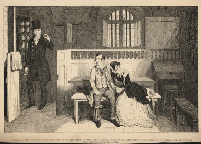 O filho do bêbado é condenado a transporte para toda a vida de George Cruikshank