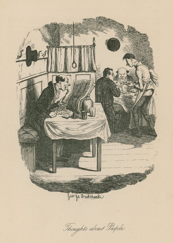 Pensamentos sobre pessoas, possivelmente baseados em um fragmento de Sketches by Boz (Charles Dickens) de George Cruikshank