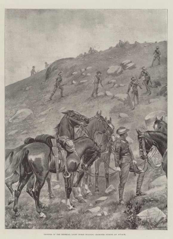 Trooper do Imperial Light Horse segurando carregadores durante um ataque de George Derville Rowlandson