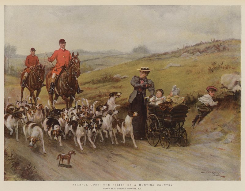 Probes Temerosos! Os perigos de um país de caça (cromolito) de George Goodwin Kilburne