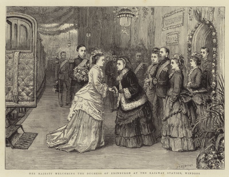 Sua Majestade recebe a duquesa de Edimburgo na estação ferroviária de Windsor de George Goodwin Kilburne