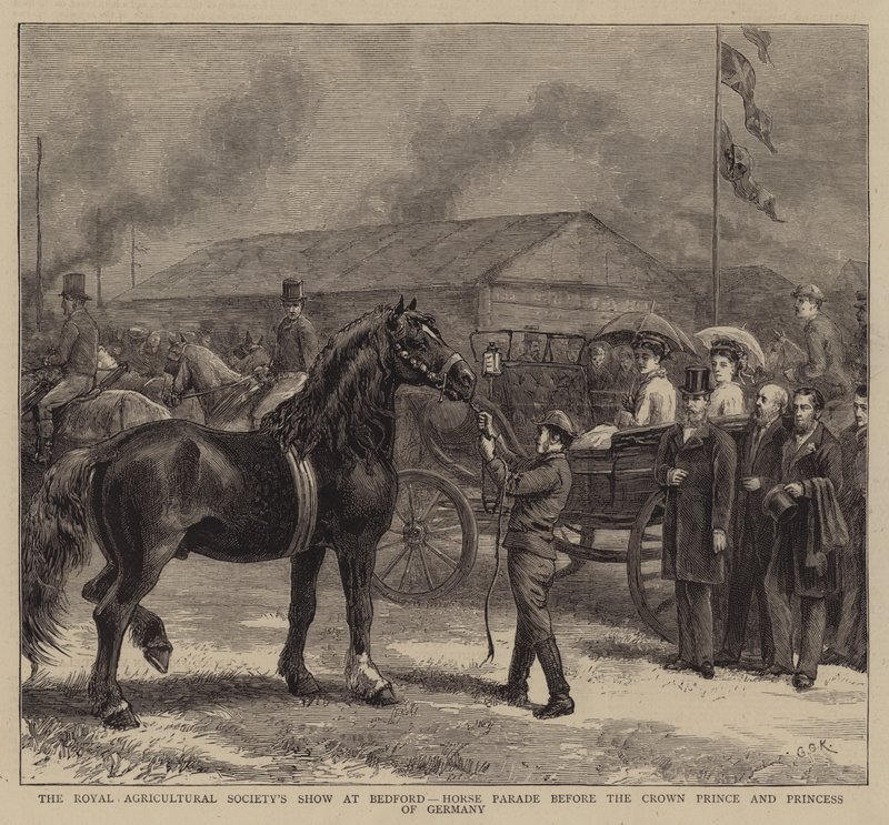 Show da Royal Agricultural Society em Bedford, Horse Parade antes do príncipe herdeiro e princesa da Alemanha de George Goodwin Kilburne