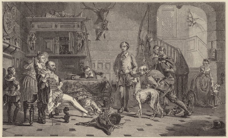 Shakespeare trouxe perante Sir Thomas Lucy por caçar veados. (gravura) de George Harvey