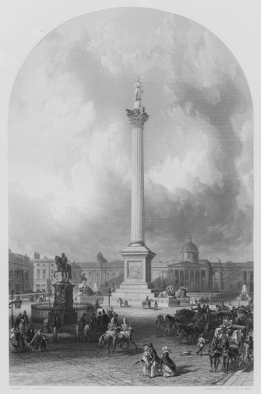 A Coluna Nelson, Trafalgar Square, William Railton, Arquiteto (gravura) de George Hawkins