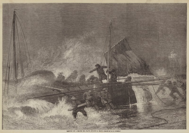 Lançamento de um Yawl do Mar do Norte durante um vendaval de George Henry Andrews