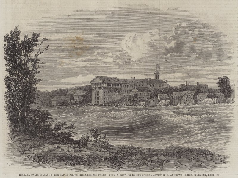 Niagara Falls Village, as corredeiras acima das Cataratas Americanas de George Henry Andrews