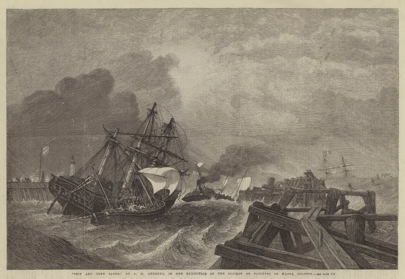 Navio e tripulação salvos, na Exposição da Sociedade de Pintores em Aquarelas de George Henry Andrews
