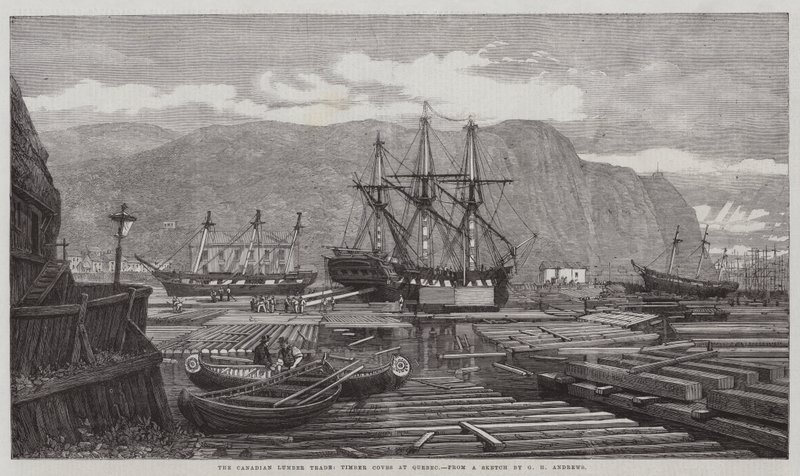 O canadense Lumber Trade, enseadas de madeira em Quebec de George Henry Andrews