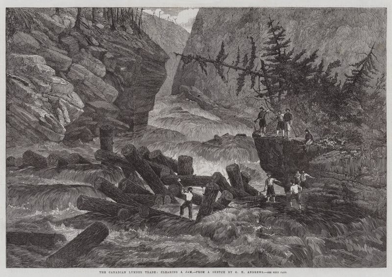 The Canadian Lumber Trade, limpando um Jam de George Henry Andrews