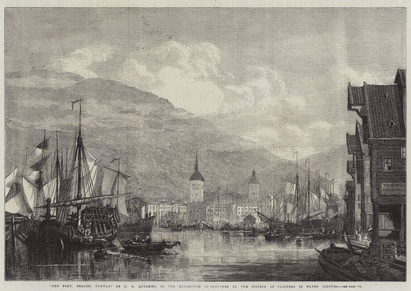 O porto, bergen, noruega de George Henry Andrews